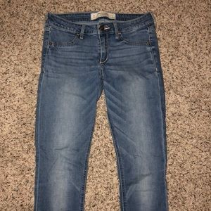 Medium wash jeans.